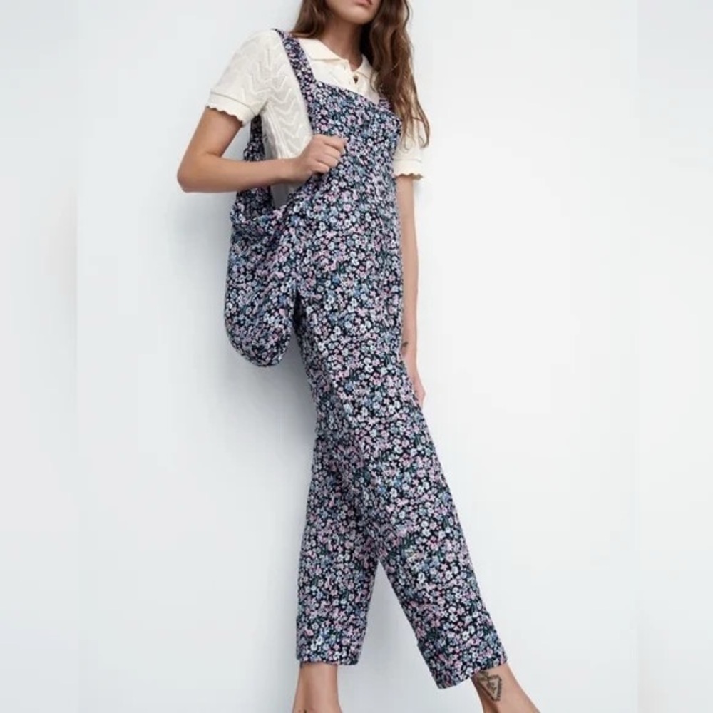 Zara Pastel Floral Print Dungarees Overalls